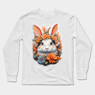 Cute Rabbit Head With Fantasy Flowers Splash Long Sleeve T-Shirt